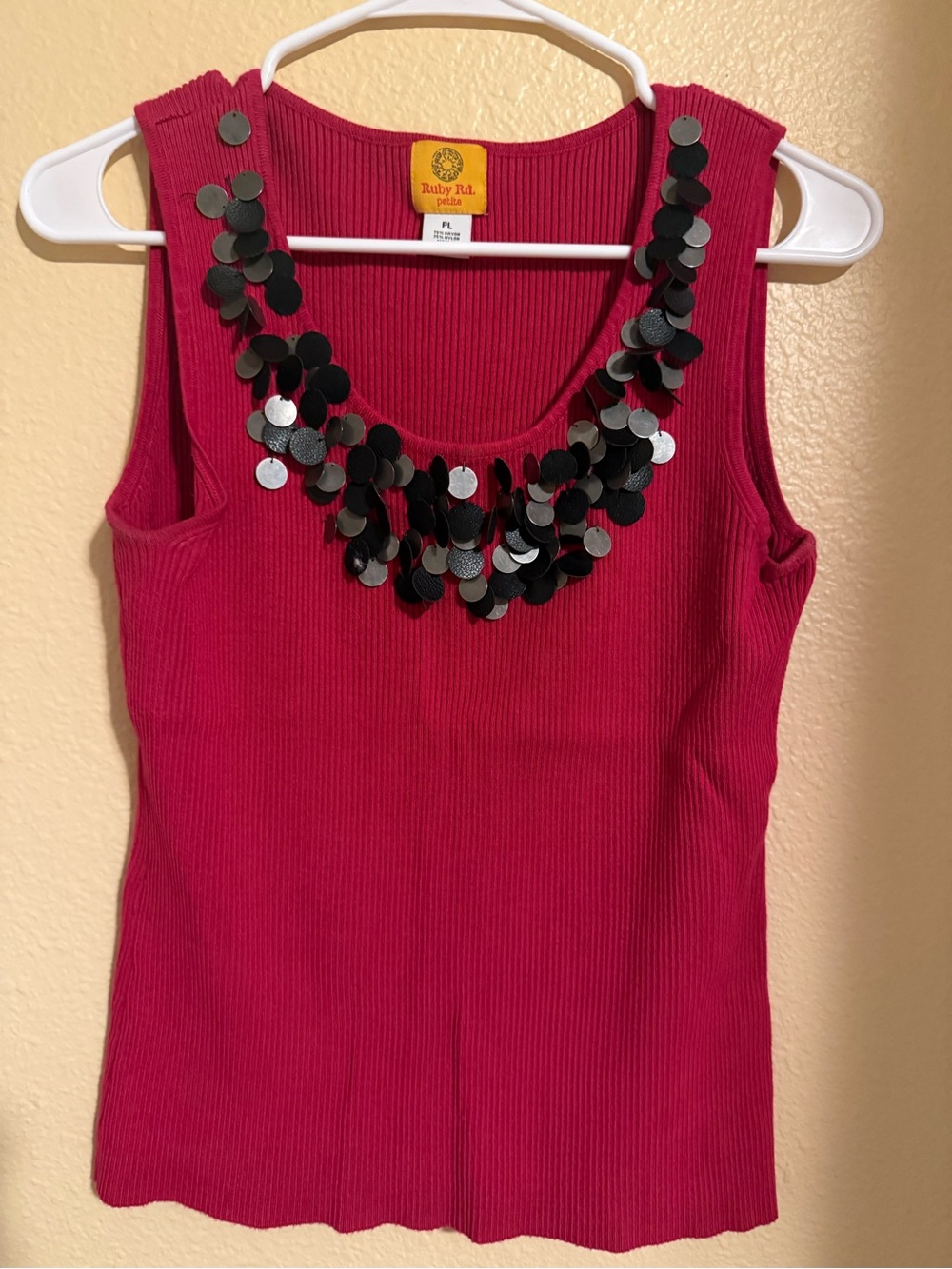 Ruby Rd. Fuchsia Ribbed Tank with Black Sequin Trim